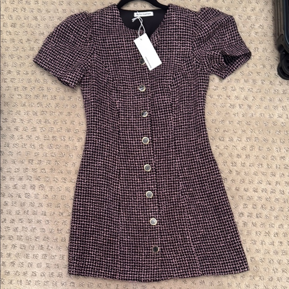 Chic Black and Pink Tweed Dress